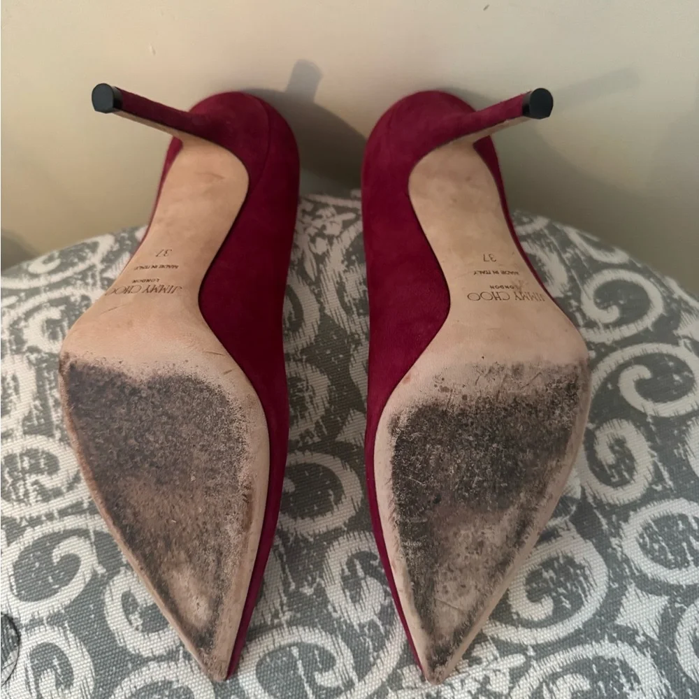 Jimmy Choo Burgundy Suede Heels - Picture 4 of 5